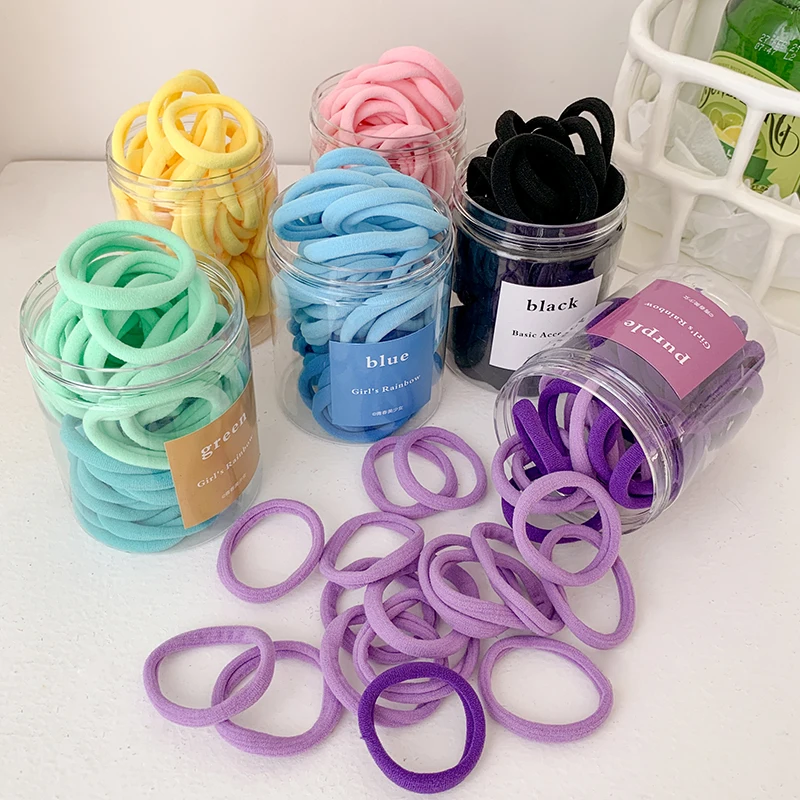 Factory Wholesale 50pcs Simple Design Nylon Seamless Strong Elastic Hair  Ties Rope Candy Solid Color Scrunchies For Women Girls - Buy 50pcs   Custom Organizer Package Multi Color Black Seamless Bands Small