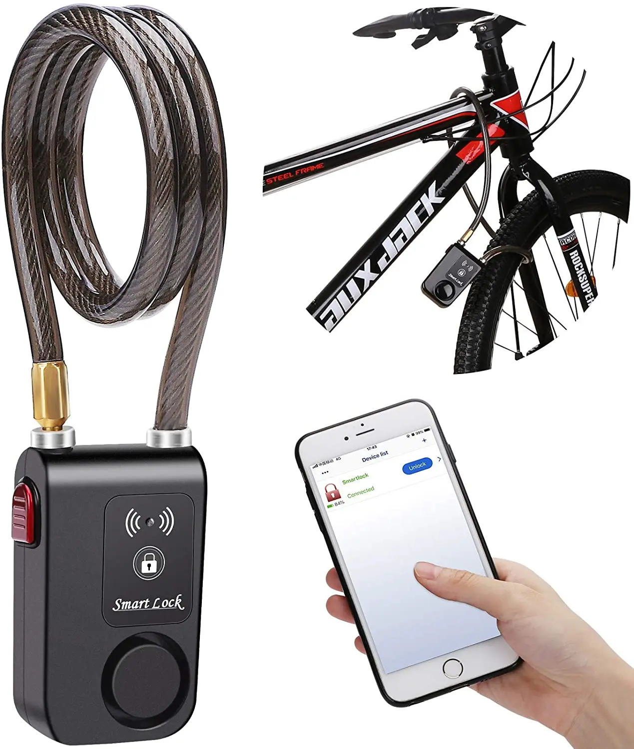 Keyless Steel Wire Smart Locks 110db Burglar Proof Alarm Waterproof SOLEBE Cable Bicycle Lock Anti-Theft