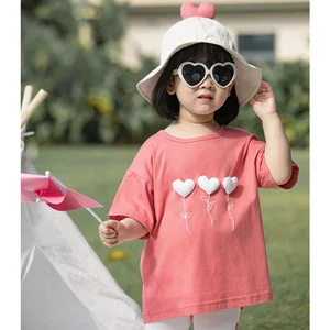 YOEHYAUL Baby Girl T Shirts Lovely Girls Summer Clothes 100% Cotton 3D Decoration Short Sleeve Girls T-shirts