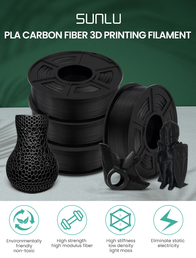 SUNLU PLA CarbonFiber 3D Filament 1.75MM 1KG High Strength High Modulus  High Rigidity Low Density