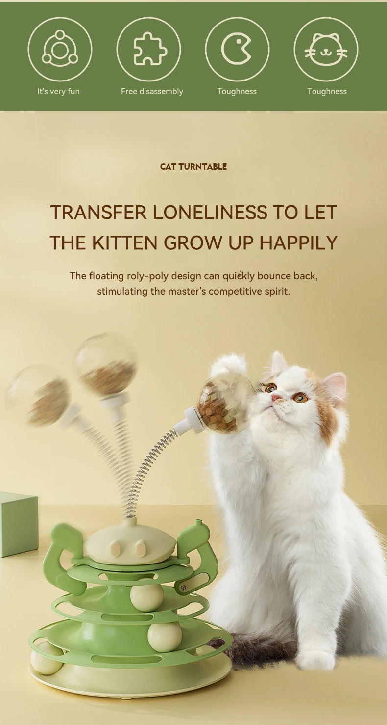 New Cat Turntable Missing Food Rocker Wind Car Feather Tease Cat Stick Four-story Cat Tower Track Play Plate Pet Toy details