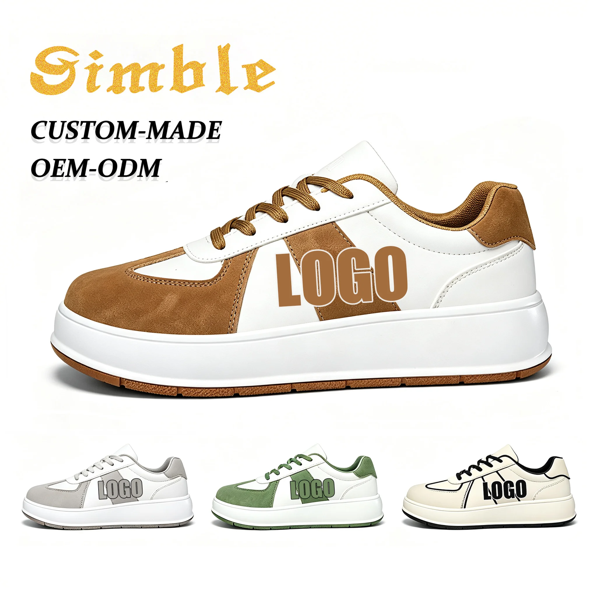 OEM ODM Thick Sole Leather Skateboard Shoes High Quality Wide Toe Fashion Men Casual Shoes Sneakers Manufacturer