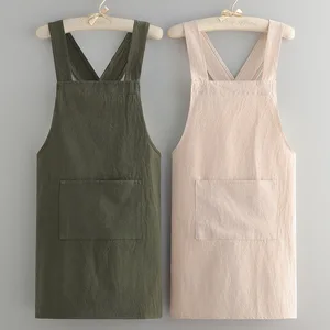 Japanese-Style Cotton Wrinkled Fabric Breathable Home Kitchen Apron Custom Logo Restaurant Bar Uniforms Bar Restaurant Uniforms