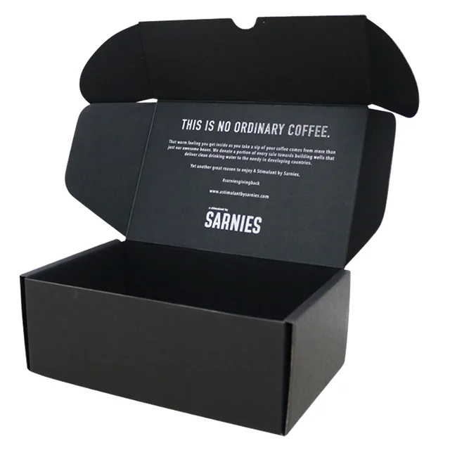 Custom Black Corrugated Kraft Paper Mailing Box with Gold Stamped logo Printing Box with Colorful Pattern Corrugated Box