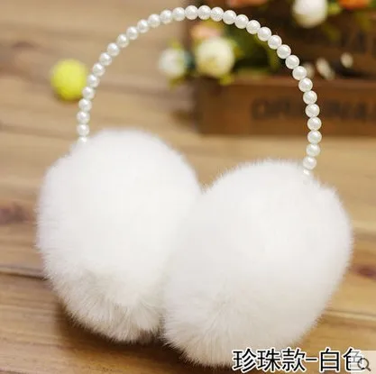 Women Earmuffs Faux Fur Pearl Headband Winter Outdoor Cold Weather 4 Pcs Faux Pearl Rhinestone Earmuffs main image 4