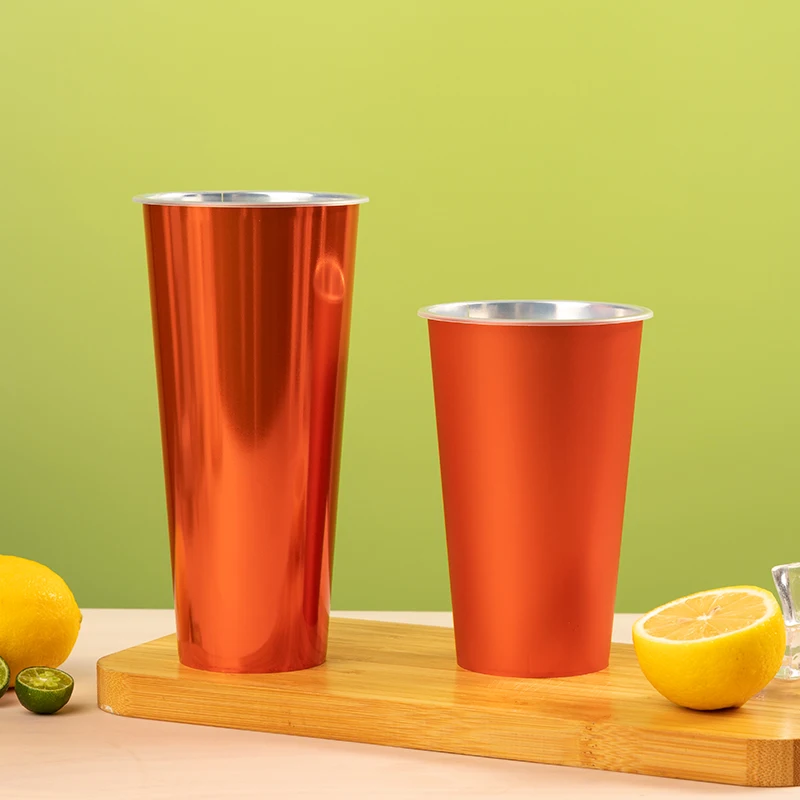 LOKYO 500ml 700ml Disposable Juice Bubble Tea Cups Wholesale Holographic rainbow Film Plastic Cup with Lids