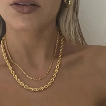 Women's Fashion Dainty 5mm Twisted Chain Necklaces Brass 24K Gold Plated Jewelry 2021 New Design