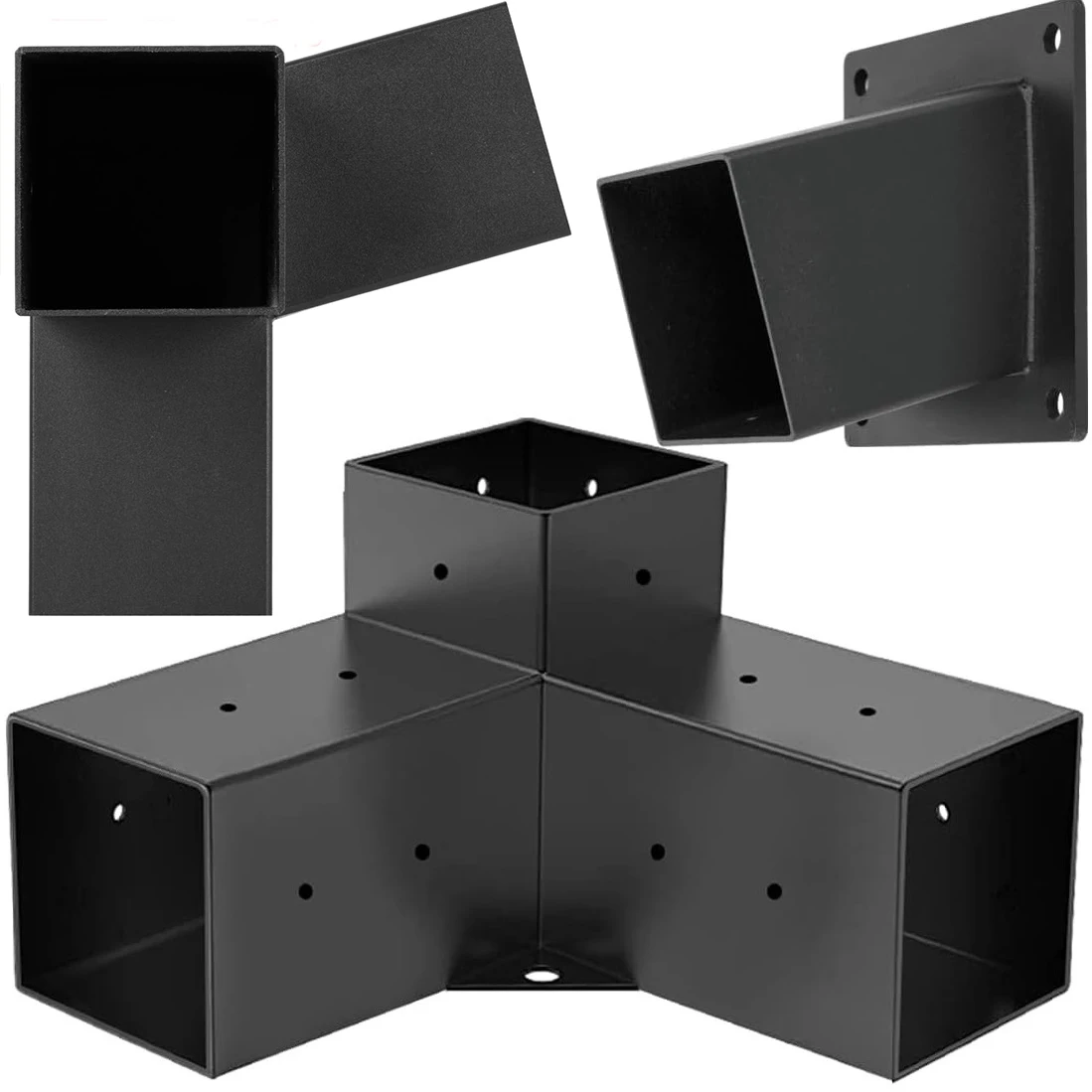 Modular Pergola Bracket Kit for 4x4 & 6x6 Lumber 3-Way Right Angle Corner DIY Post Base Wooden Beams & Gazebos Anchors Product
