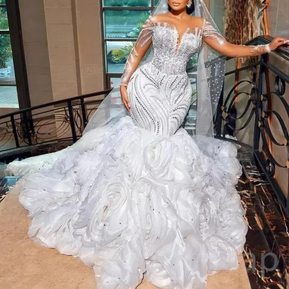 beaded lace mermaid wedding dress Beaded Lace Cutout Long Mermaid Wedding Dress main image 0