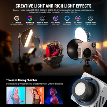 NEEWER HB80C RGBWW LED Video Light with Built-in 72Wh Battery & 100W PD Fast Charging, 80W Mini RGB COB Continuous Output detail image