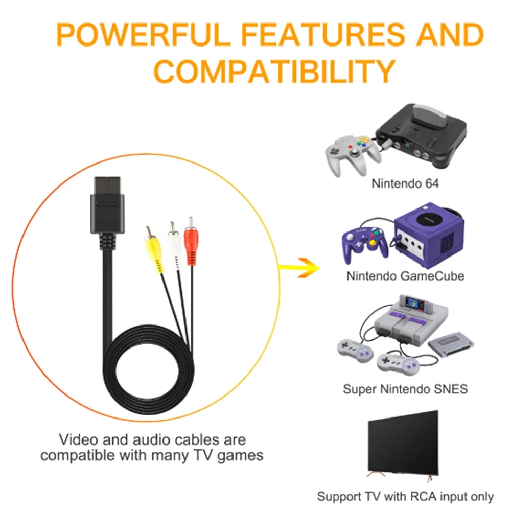 AV Composite Video Cable Cord for Nintendo 64 Audio Video TV
