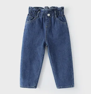 New Boutique Spring Autumn Baby Girls' Casual High Waist Solid Color Polyester/Cotton Jeans