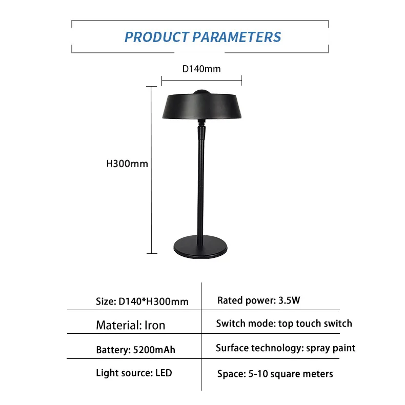 LED Touch Sensor Desk Lamp USB Rechargeable Light Restaurant Table Lamp Coffee