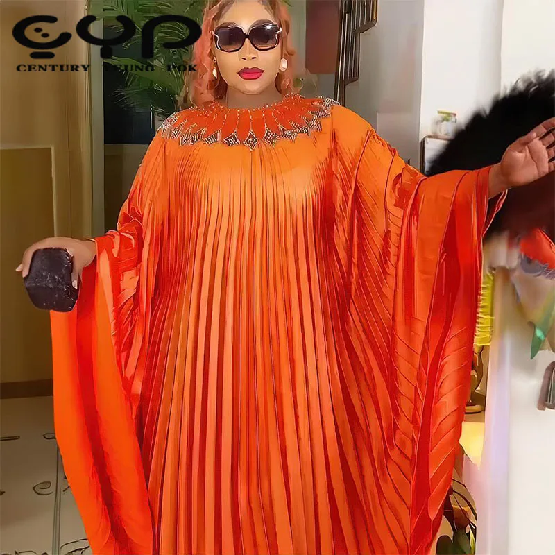 African Mom Fashion African Straight Dress Pleated With Rayon Dress Designs  Fat Ladies Rhinestone Clothing Boubou Dress