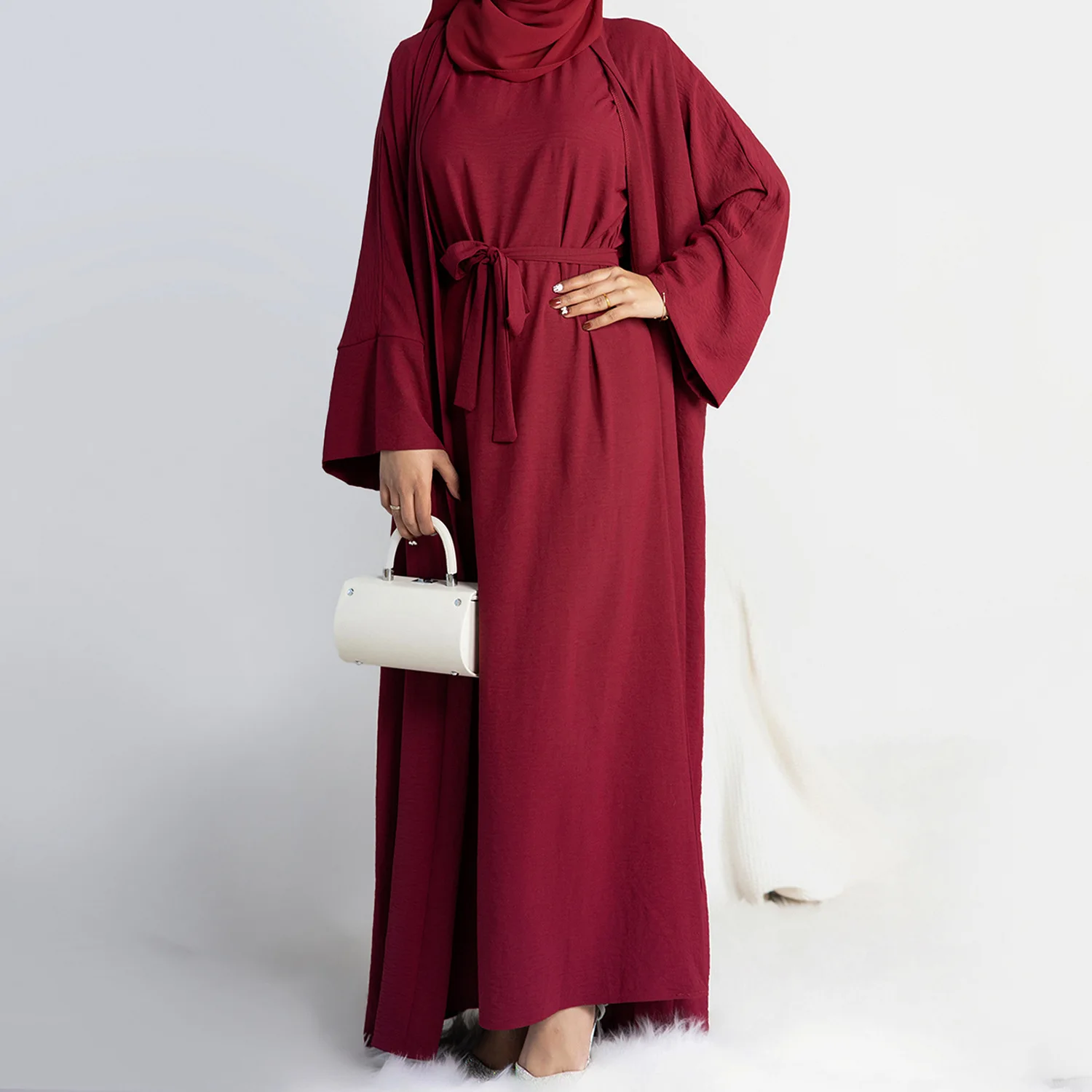 Custom Abaya Set Full Length Solid Color Breathable Abaya Women Muslim Dress Luxury Abaya Set
