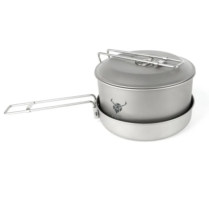 Jukaiwtec Popular Outdoor Titanium Collapsible Camping Cooking Pots Cookware Set  Frying Pan Stockpot