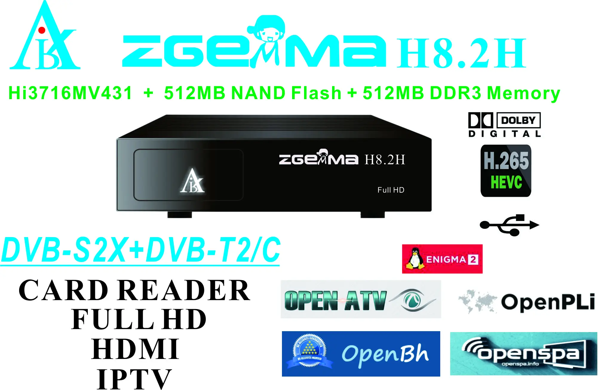 Tuner combo Zgemma H8.2H Linux Enigma2 DVB-S2 DVB-T2 HbbTV