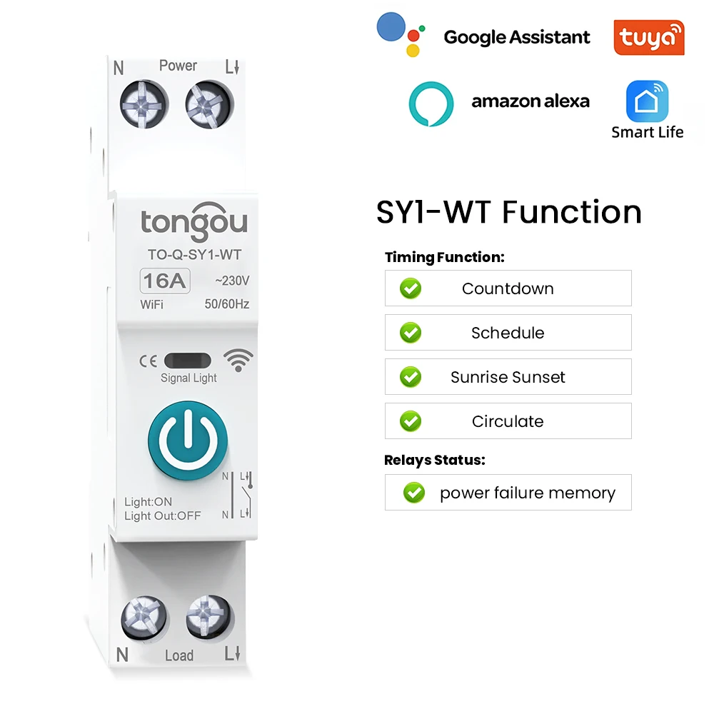 Interruttore WiFi Smart 1P+N, 40A Interruttore Automatico Timer, Pulsante Wifi, Interruttori Wifi Compatibile con Alexa/Google Home/Smart Life/Tuya App
