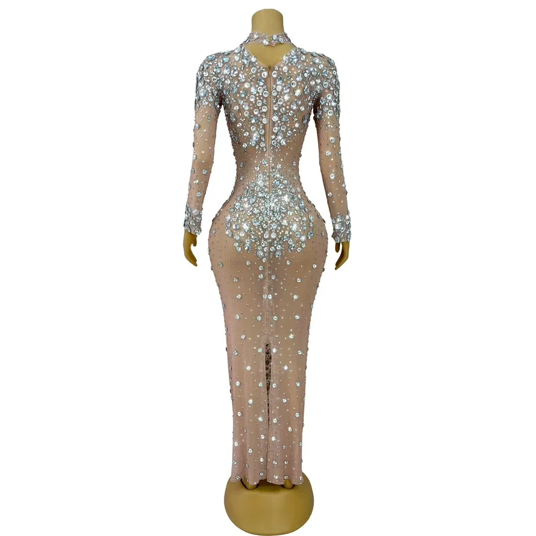 chinese dress ladies Brown Rhinestone Maxi Dress
