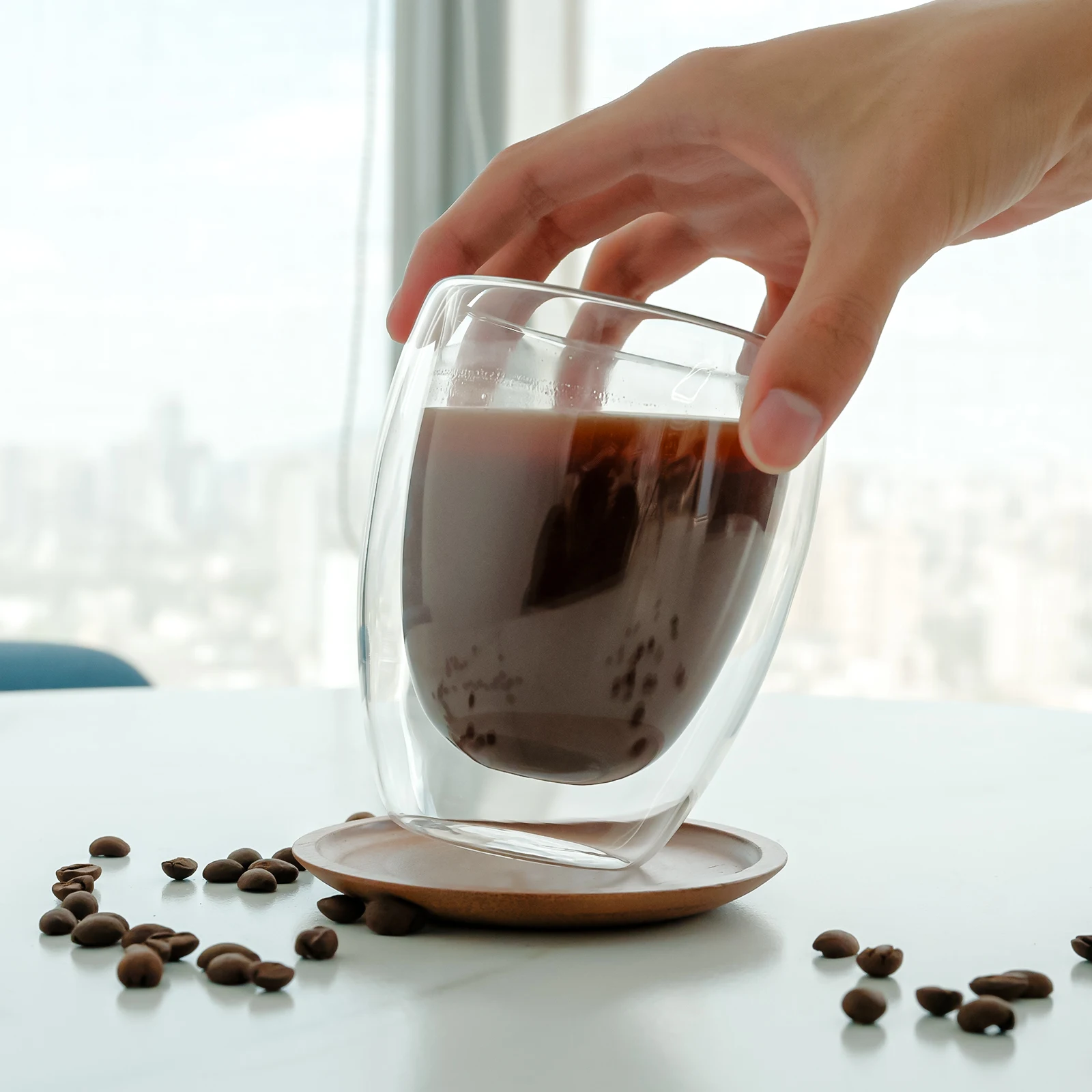 Производство кофейная чашка стеклянная Высокая боросиликатная прочная для сока с двойной стенкой кружка