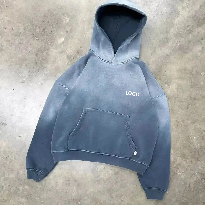 Wholesale Winter Distressed Heavyweight 500gsm 100% Cotton French Terry Double Layer Stone Washed Pullover Cropped Sun Faded supplier