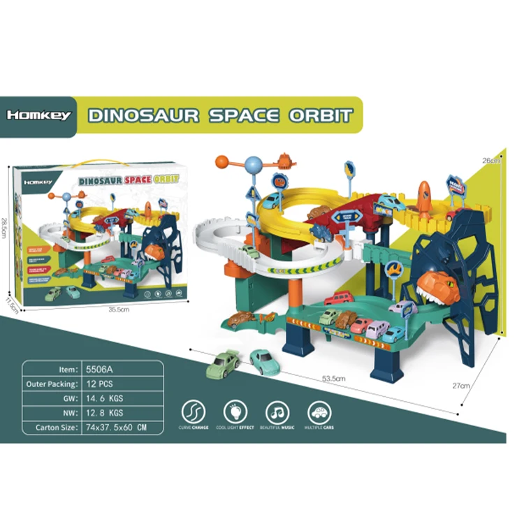 2 in 1 Electric Dinosaur Space Rail Car With Light Track Model Toys DIY Assembly Rail Car for Kids Toy