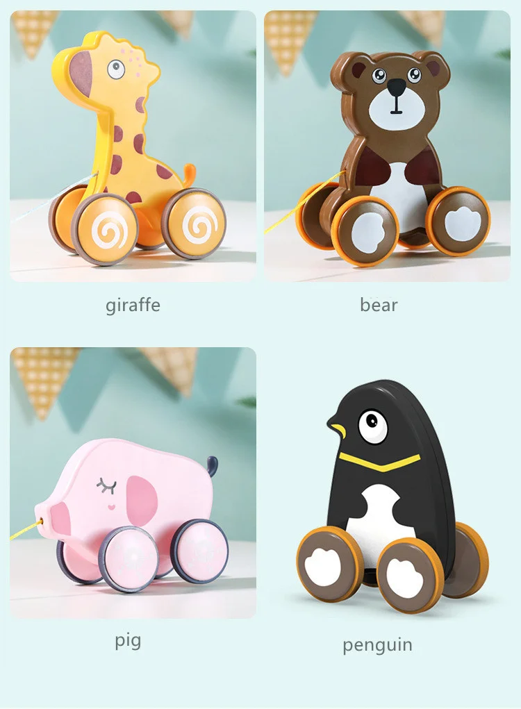 Crawling Cartoon Baby Elephant Cat Duck Cow Music Toddler Music Toys Baby Guide Toys Pull Along Animals