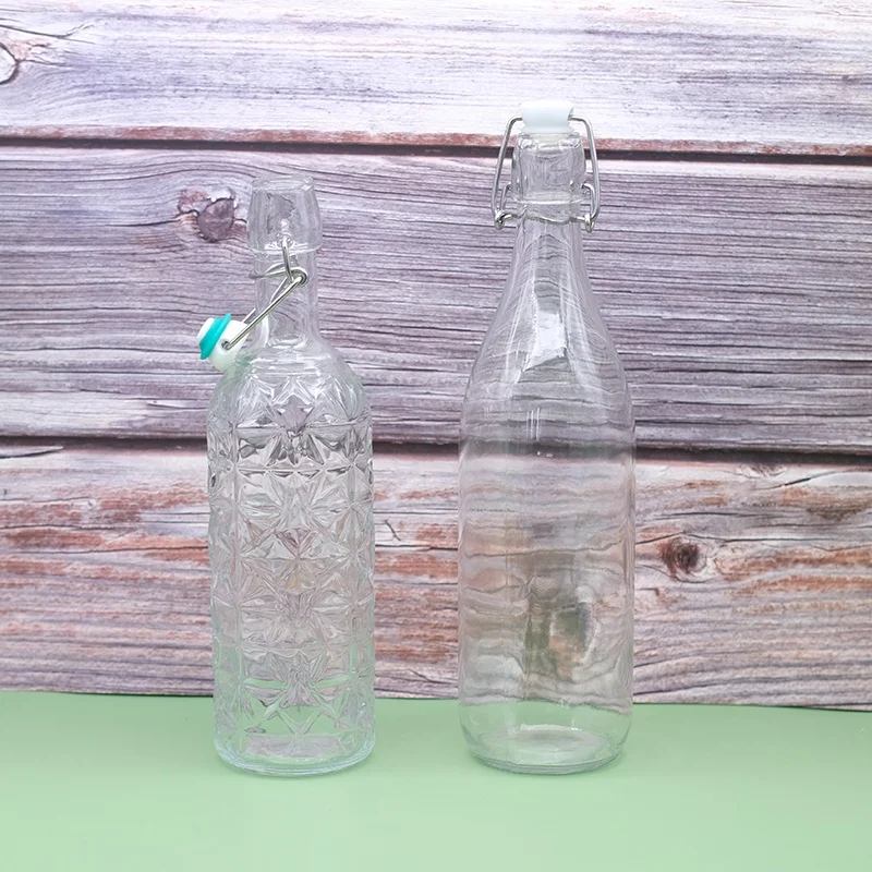 1000ml Eco-friendly Swing Top Glass Flask Bottle Flat Wine Glass for Tequila Bulk Sale