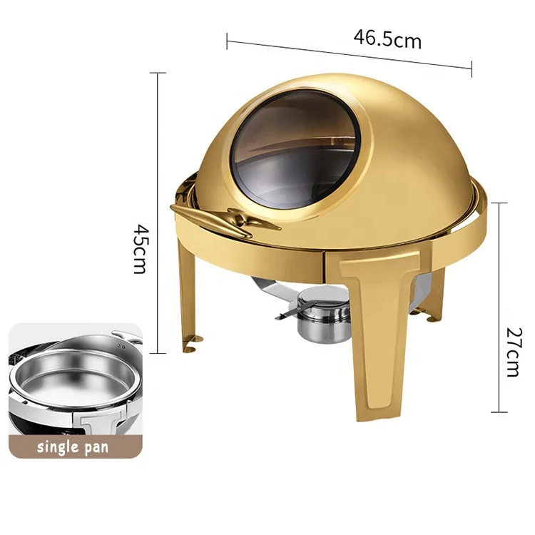 Roll Top Design Rotating Chafing Dish 6L Chaffing Dish Buffet Catering Stainless Steel Round Chafing Dish Buffet Set With Window