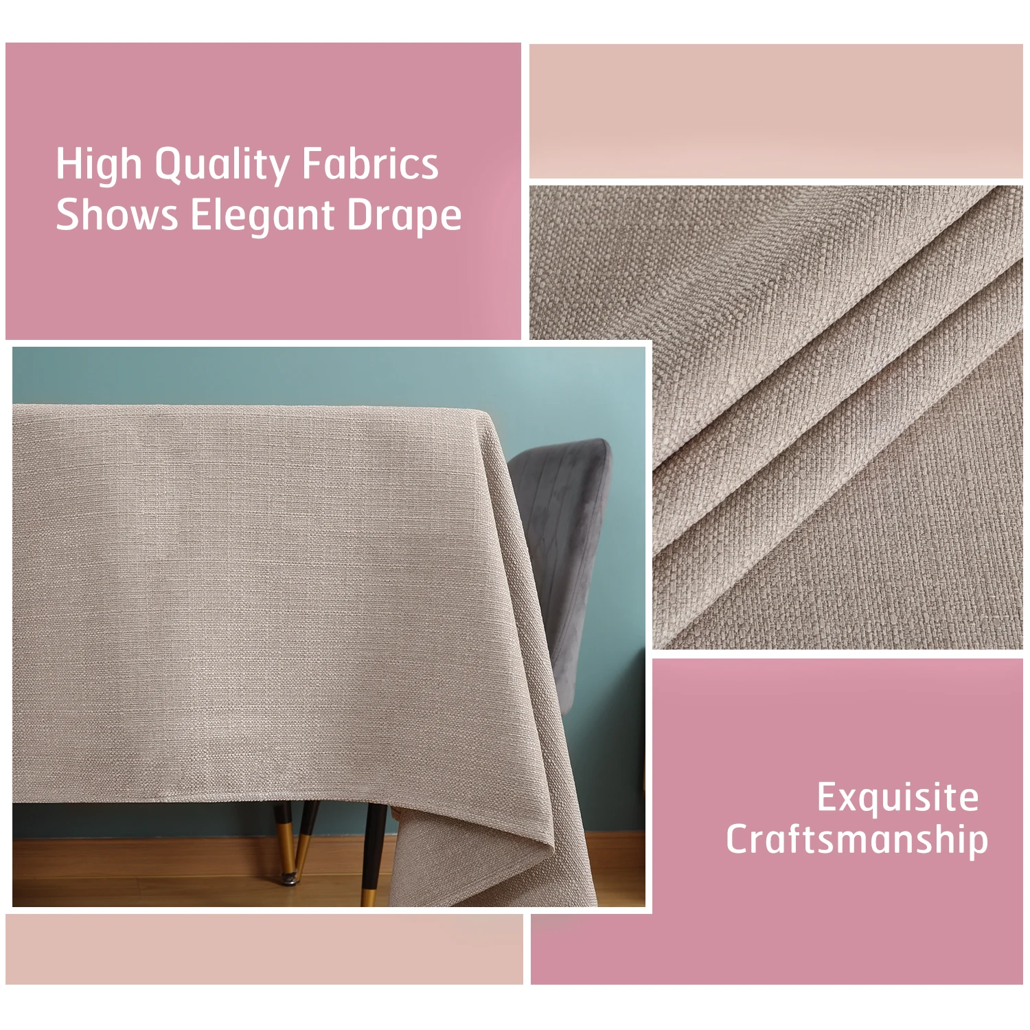 Customization beige 320g faux linen solid color rectangular white cotton table cloth