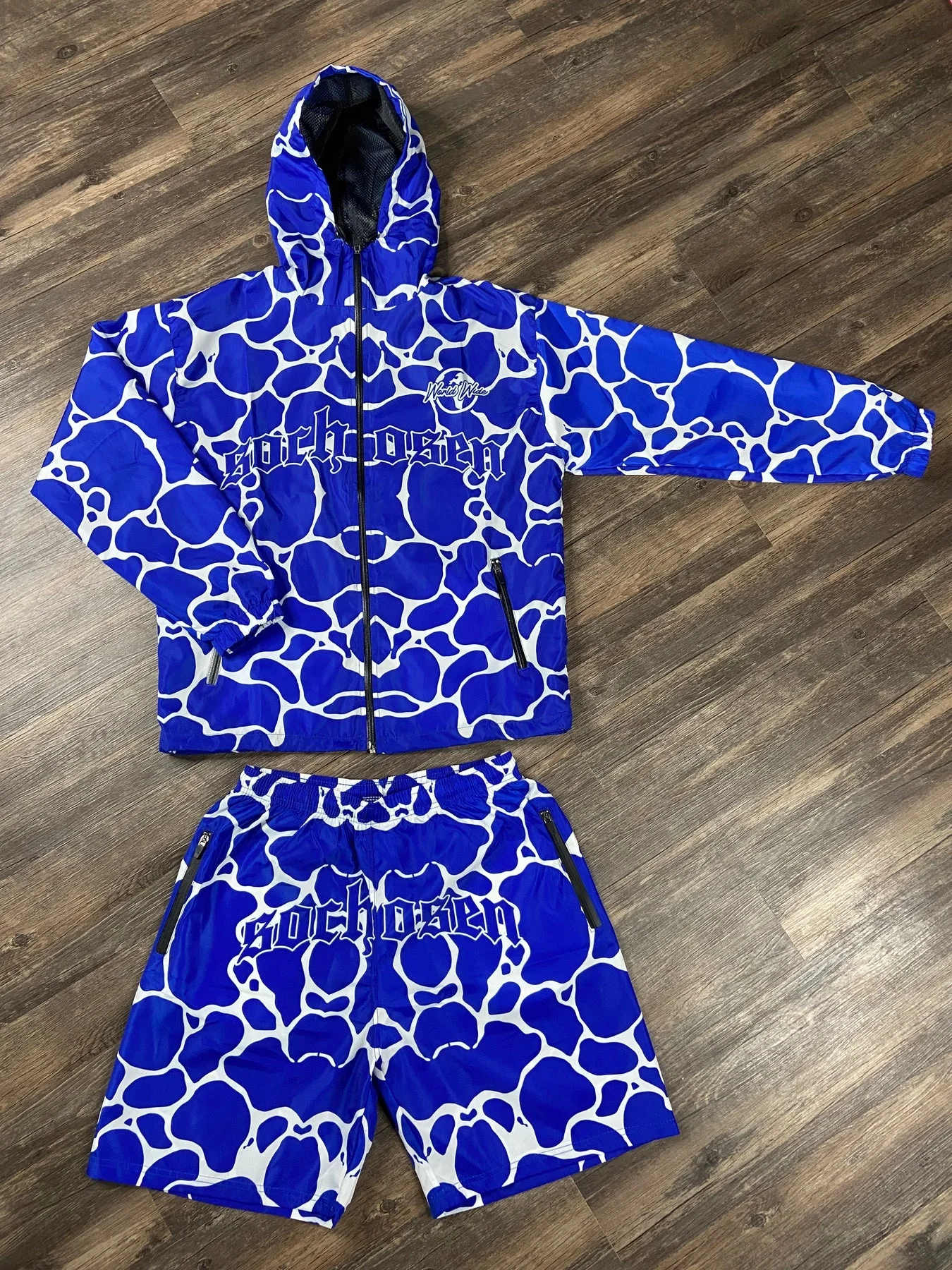 Custom Joggers Sport Short Nylon Tracksuit Full Zip Hoodie Set Waterproof Two Piece All Over Print Men Windbreaker Short Set gallery 5