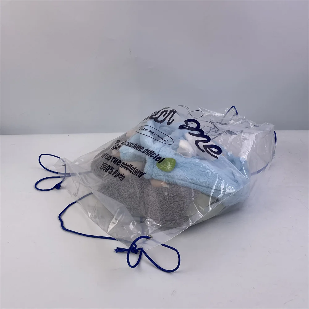 Waterproof Pvc Plastic Transparent String Bags Clear See Through Drawstring  Claw Bag With Custom Printed logo