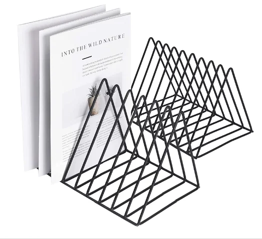 Black Triangle Metal Wire Vinyl Record Storage, Plate Rack, for Magazines, Files, Albums Folders, 9 Slot (2PCS)