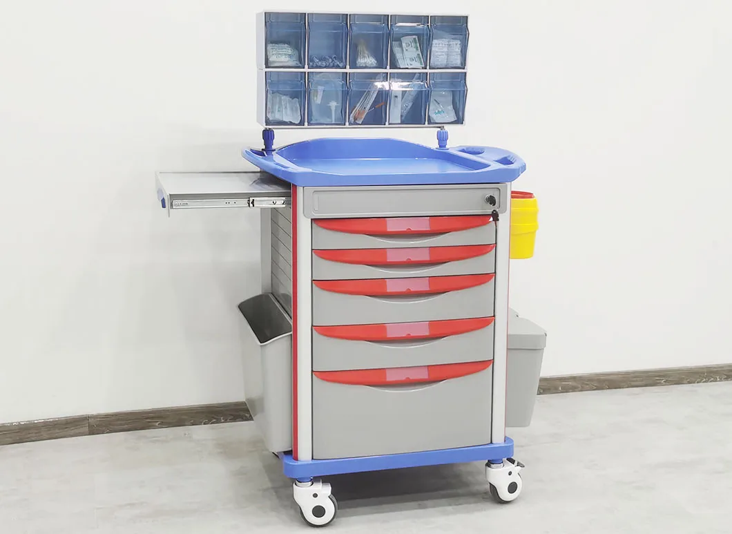 Hospital Use Various Type ABS Medical Emergency Cart Trolleys with Drawers manufacture