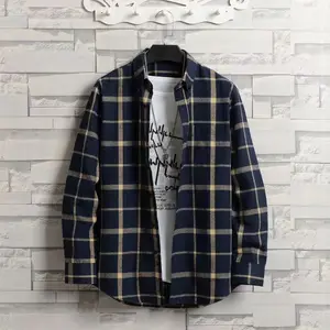 Factory Cheap Price Custom logo Men Brushed Shirt Boys Long Sleeve Plaid  Flannel Shirt
