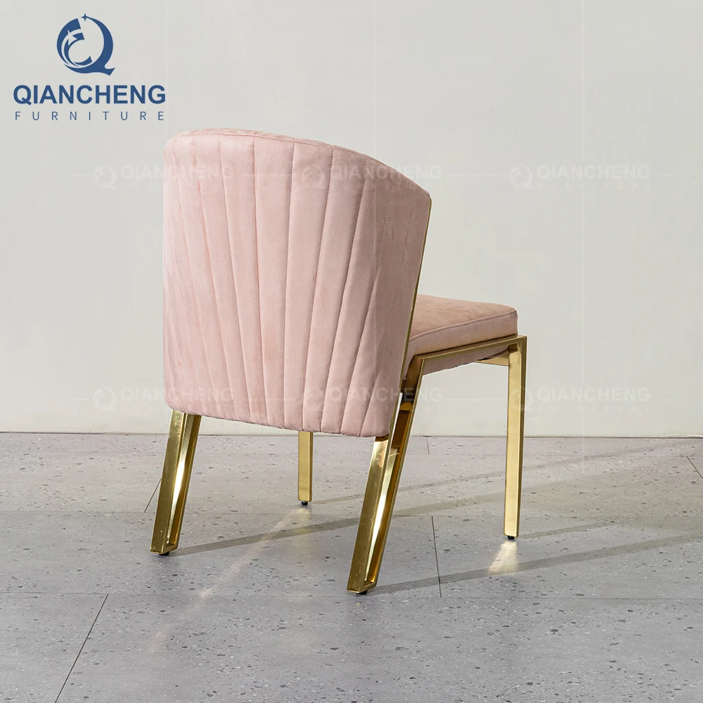 Qiancheng Modern Luxury Quality Hotel Room Furniture Gold Stainless Steel Legs Pink Velvet