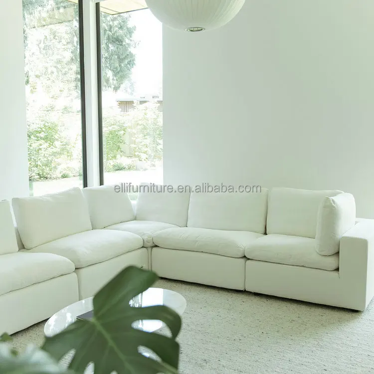Modern Luxury White Down Feather Modular Cloud Sofa 6 Seater U Shape
