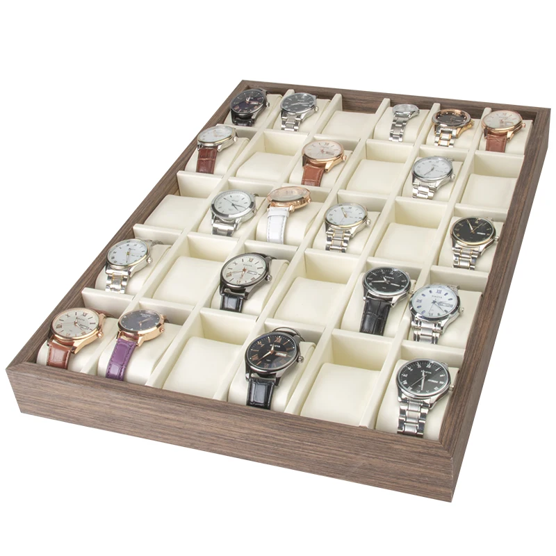 Watch Boxes Cases Luxury Black Walnut Wood 30-Slots Watch Display Plate Bracelet Sales Display Tray