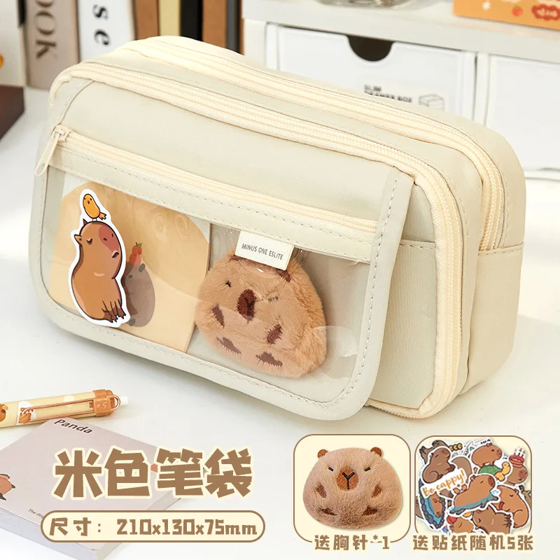 Large Capacity Student Capybara Pencil case Cartoon Comes with Dolls and Stickers Cute Capybara Pencil Set Wholesale