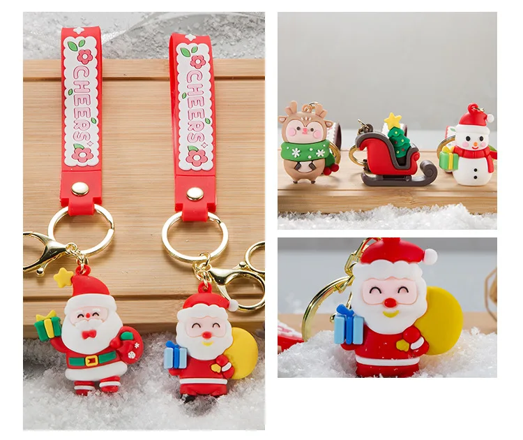 Christmas Key chains Santa Claus Elk Snowman Christmas Tree Keychain Cute PVC Cartoon Doll KeyChain New Year Decor Xmas Key Ring