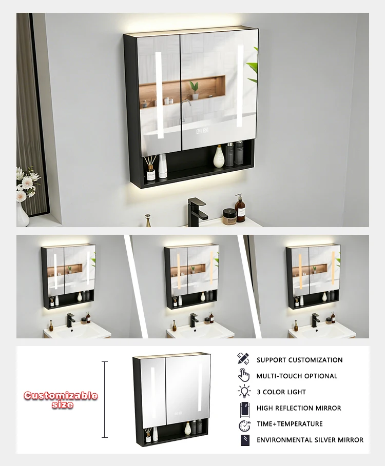 product aluminum wall hanging illuminated lighted medicine cabinets smart mirror cabinet bathroom mirror cabinet for hotel project-4