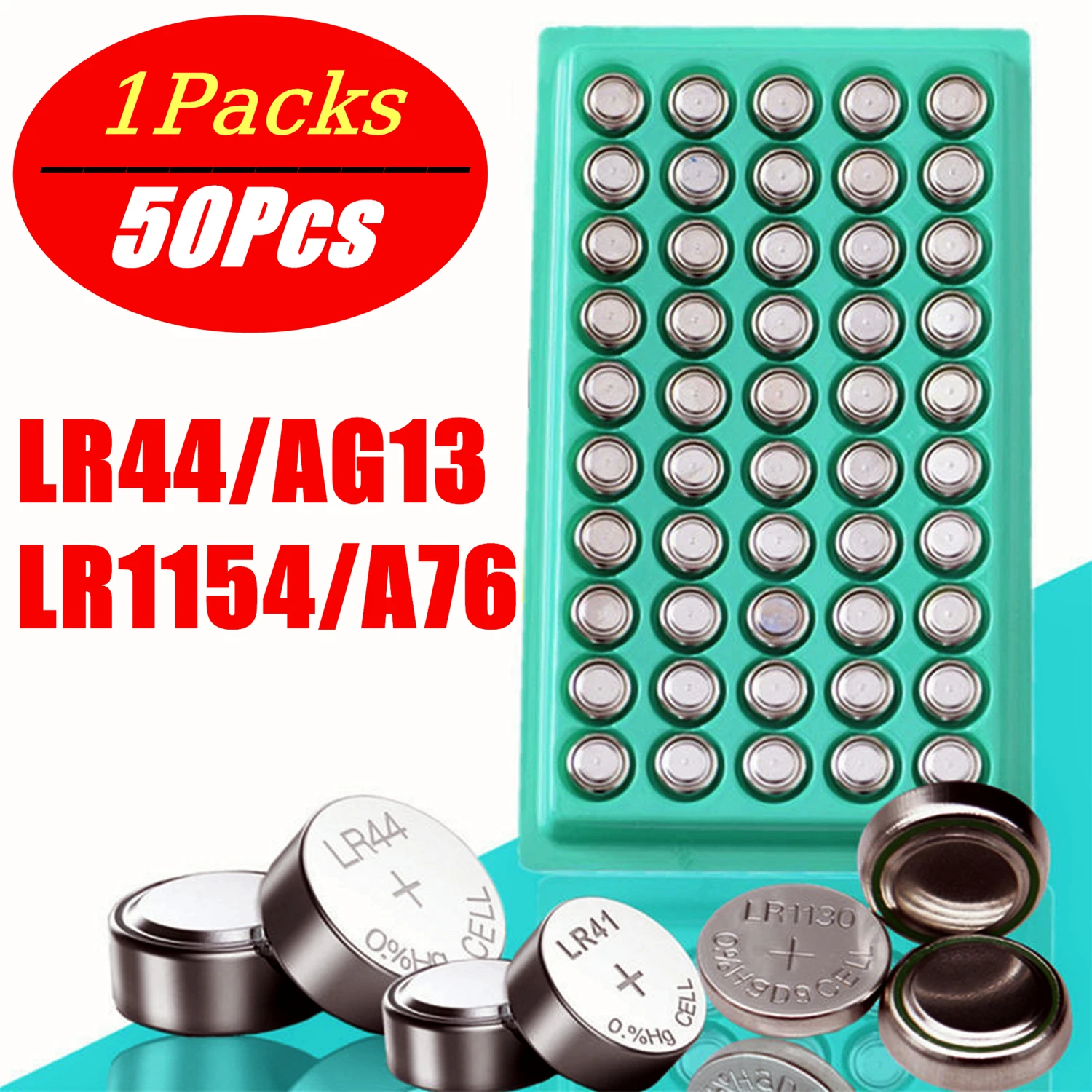 50 Pieces Battery Cell Coin Ag13 Lr44 L1154 357 Sr44 1.5v Alkaline Button Batteries Suitable For