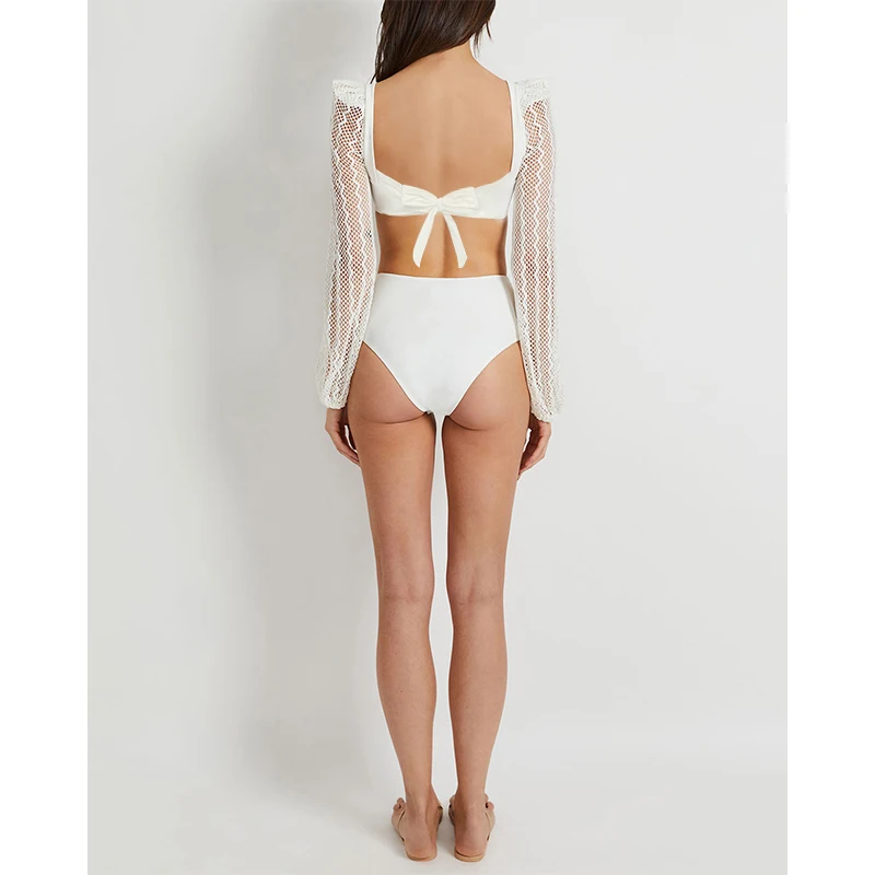 Jsn73013 High Quality Swimsuit Mesh Long Sleeves High Waist Bikini