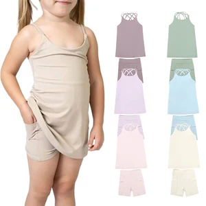 Most Popular Summer Girls Yoga Tie Shoulder Solid Color Spandex and Polyester Elastic Waistband Baby Active Sets Girls Cloth