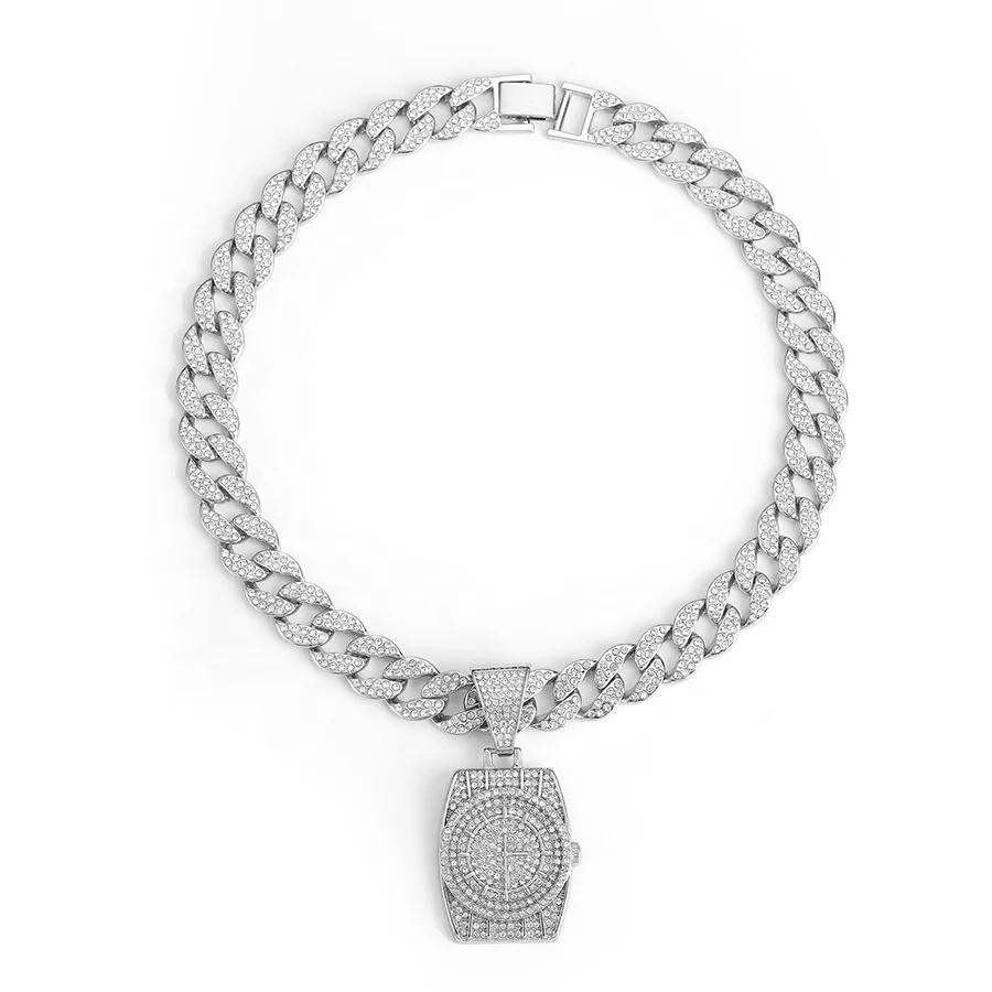 Iced Out Rapper 15mm Width Cuban Link Chain Alloy And Full Rhinestone