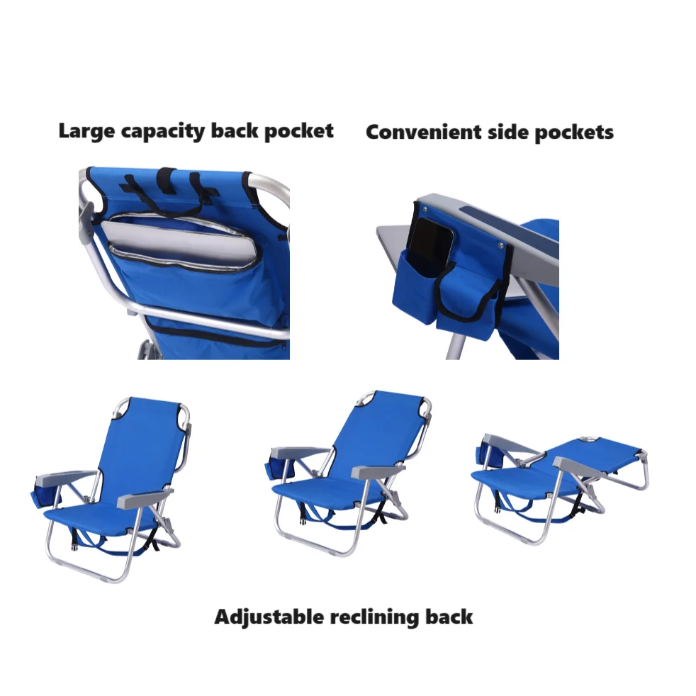 Customized Portable Adjustable Beach Chair Recliner Folding Aluminum