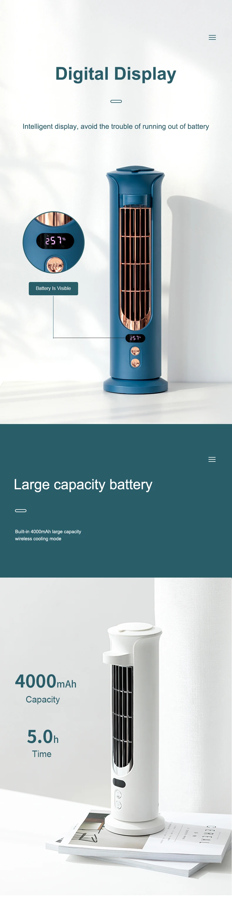 Bladeless Portable Water Mist Humidifier Air Cooler Fan 4000mah Usb