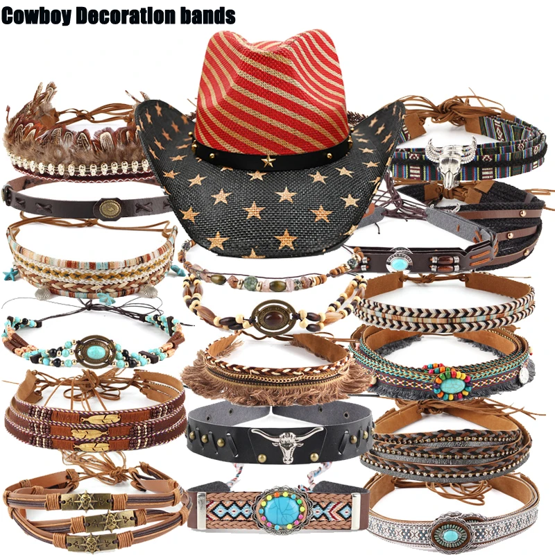 DIY Customize Cowboy Hat Band Replacement Boho Turquoise Decor Western Hat Belts Tassel Shell