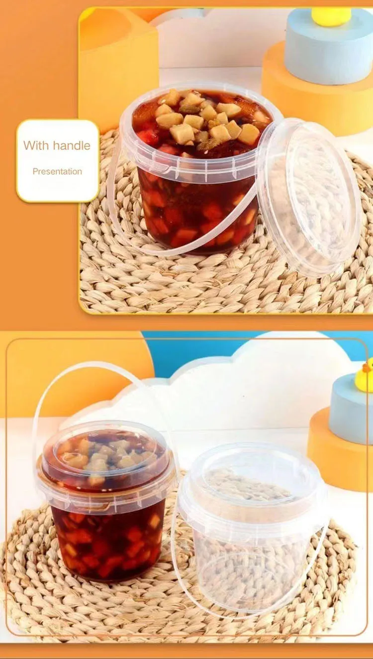 Custom 32oz Clear Fruits Buckets Cups With Handle Wholesale Disposable