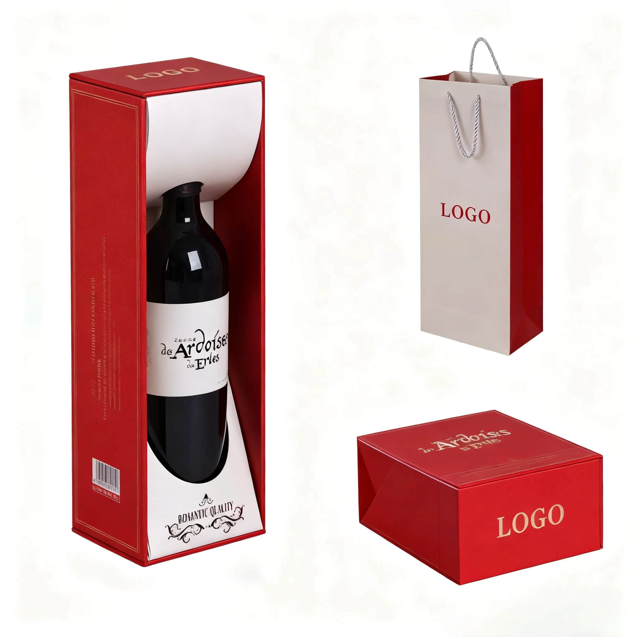 Custom Eco-Friendly Recycled Materials Red Wine Gift Box Set Double Weddings Logo Digital Printing Art Paper Wine